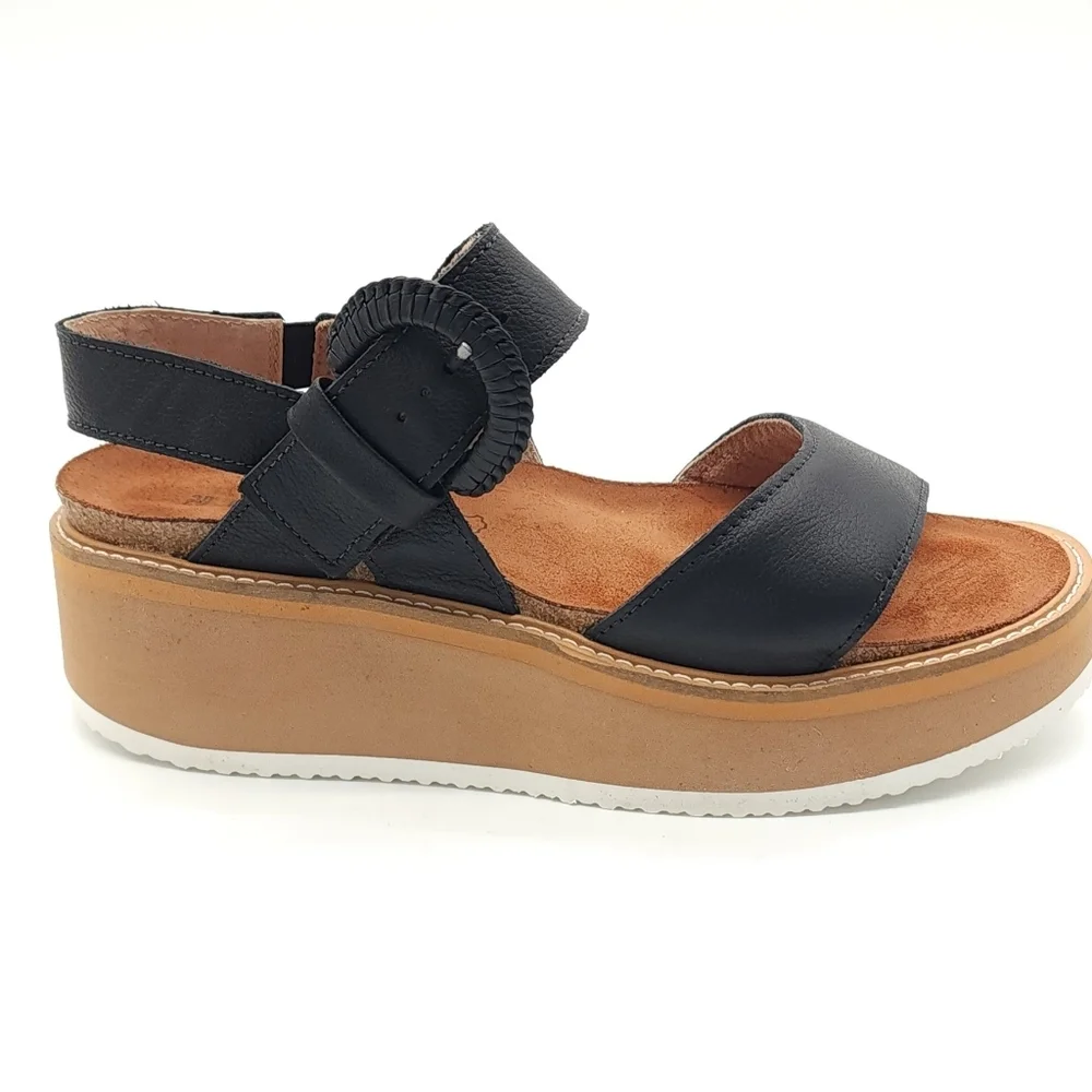 NAOT Crepe Black Soft Leather Platform Chunky Sandal Women's Size 7 - Picture 8 of 12